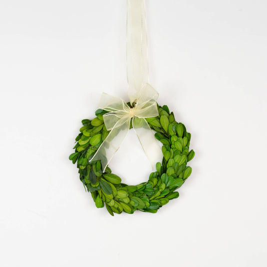 Preserved Boxwood Round Wreath With Ribbon - 6 Inch