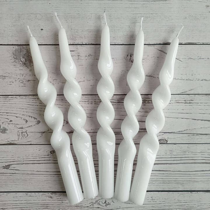 2Pack White 10inch Handmade Spiral Taper Home Decor Candles