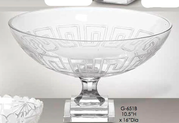 Hand Cut Glass Greek Key Bowl