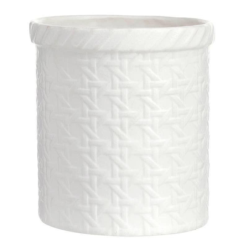 Face to Face Ceramic Embossed Vase - Cane: 3.25" W x 3.5" H