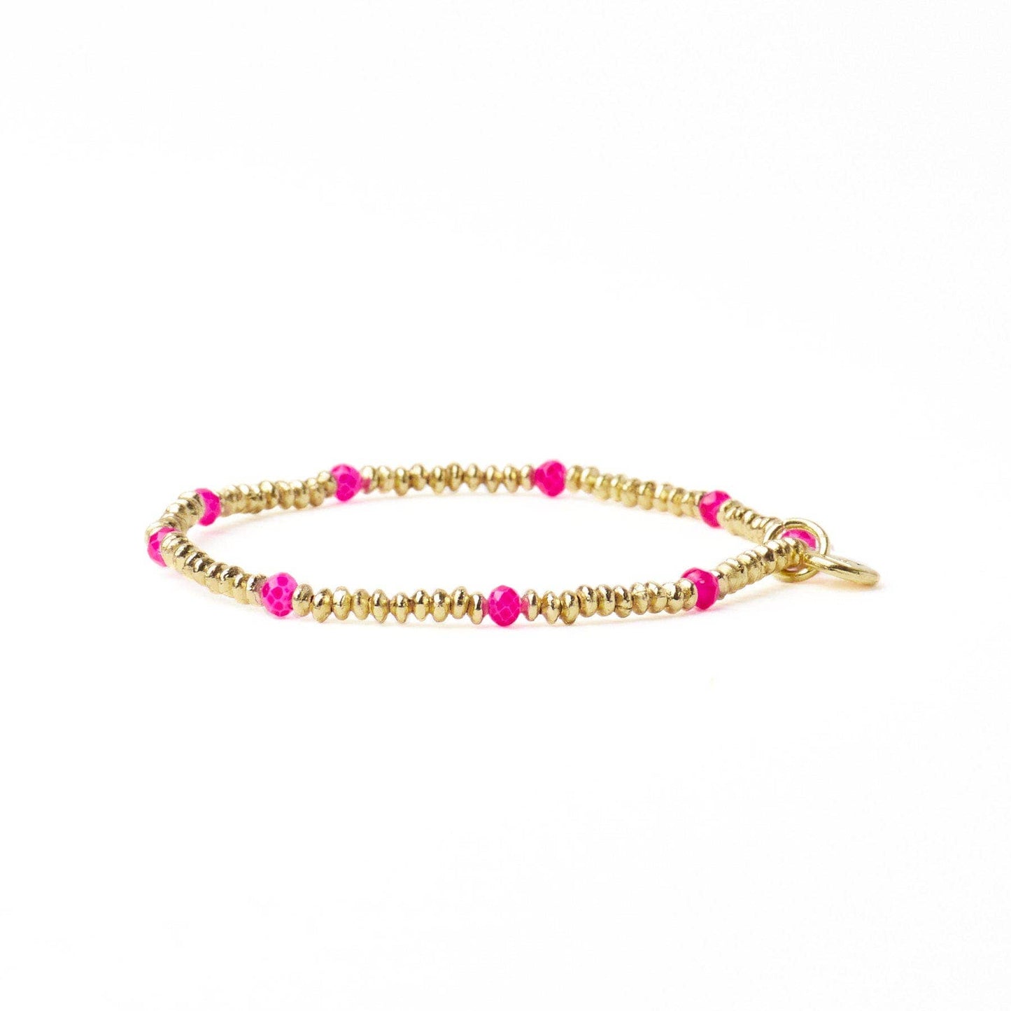 Ashley Small Brass + Crystal Stretch Bracelet Hot Pink + Gold Wholesale