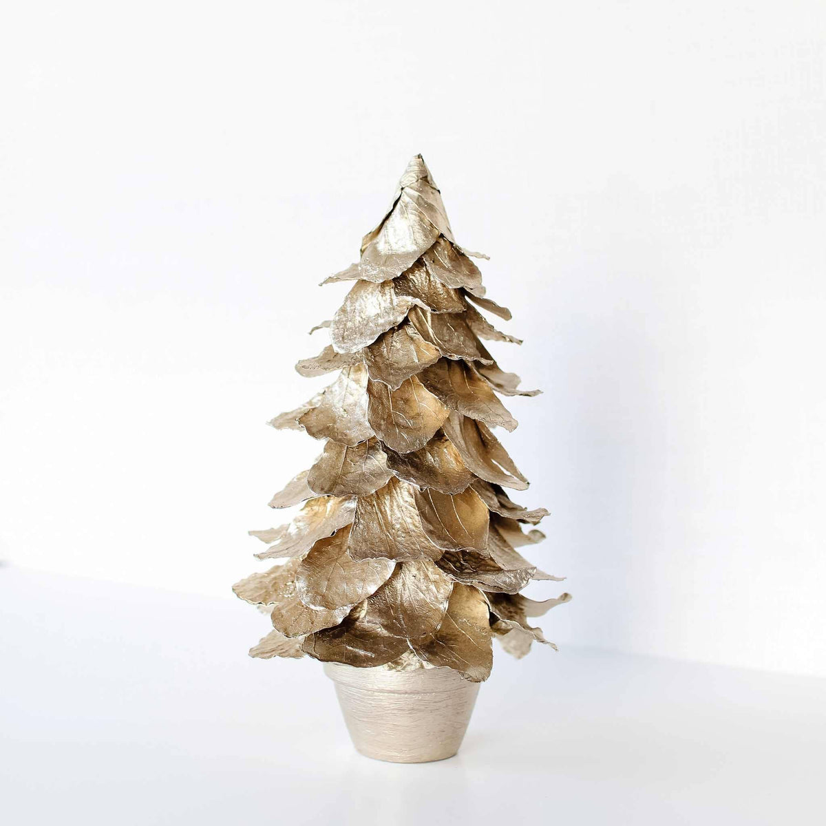 Potted Butterfly Leaf Cone Tree (Soft Gold): 10.5"