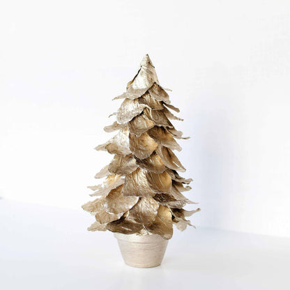 Potted Butterfly Leaf Cone Tree (Soft Gold): 10.5"