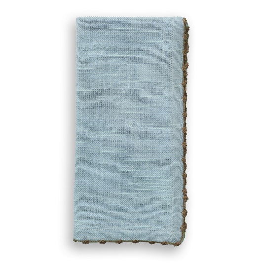 Knotted Edge Blue Cotton Napkin Natural Trim Set of 4