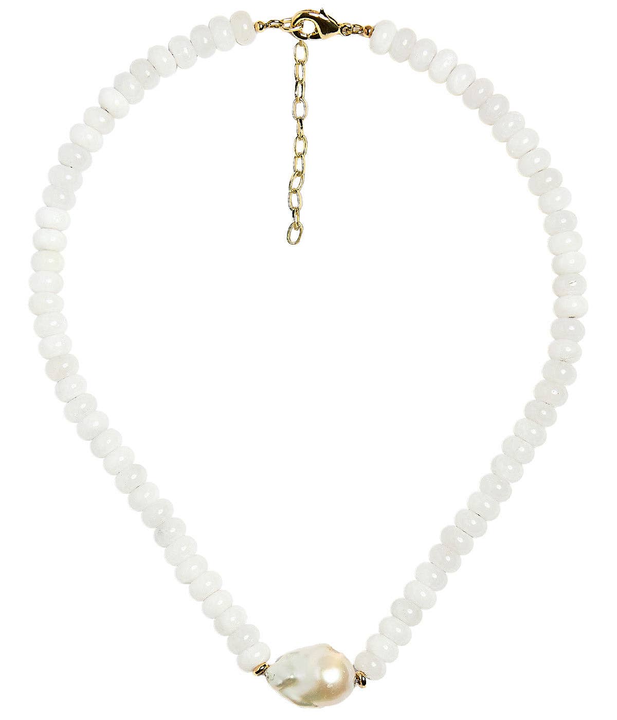 Susie- Quartz Beaded Necklace with freshwater Pearl - WS: Light Blue
