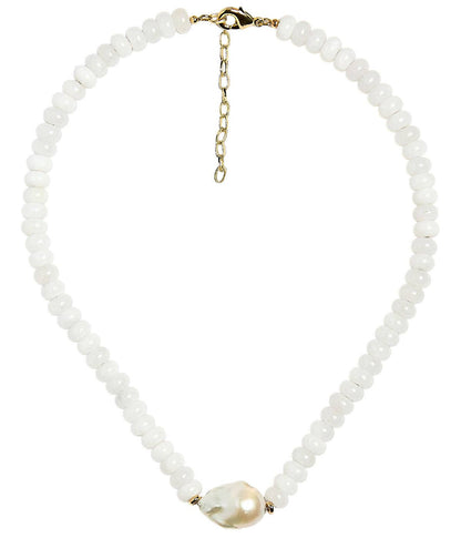 Susie- Quartz Beaded Necklace with freshwater Pearl - WS: Light Blue