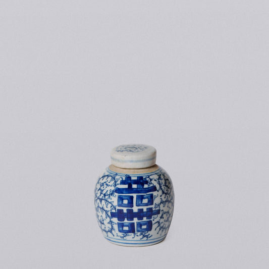 Blue and White Porcelain Mini Double Happiness Round Jar