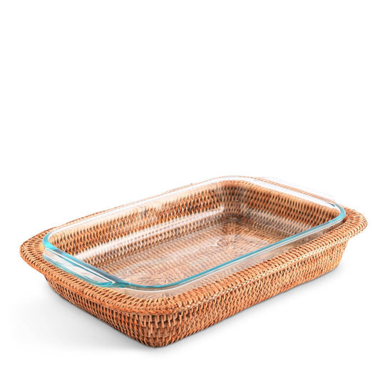 Hand Woven Rattan 3qt Rectangular Casserole Holder