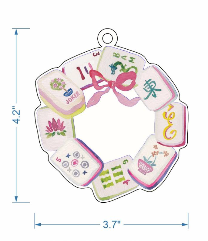 Mahjong Tile Wreath Watercolor Acrylic Ornament