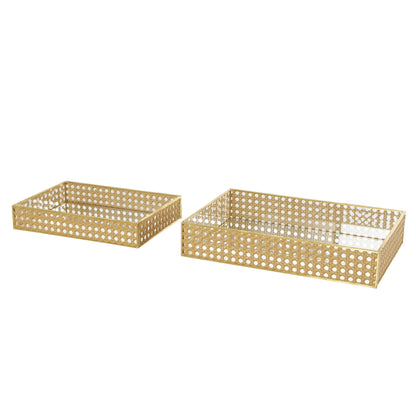 Traditional Brown Rattan Tray Set