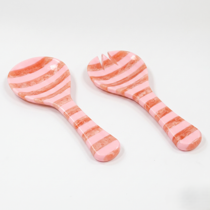 Pink Striped Salad Server Set | Hand-poured Resin | 9 Inch