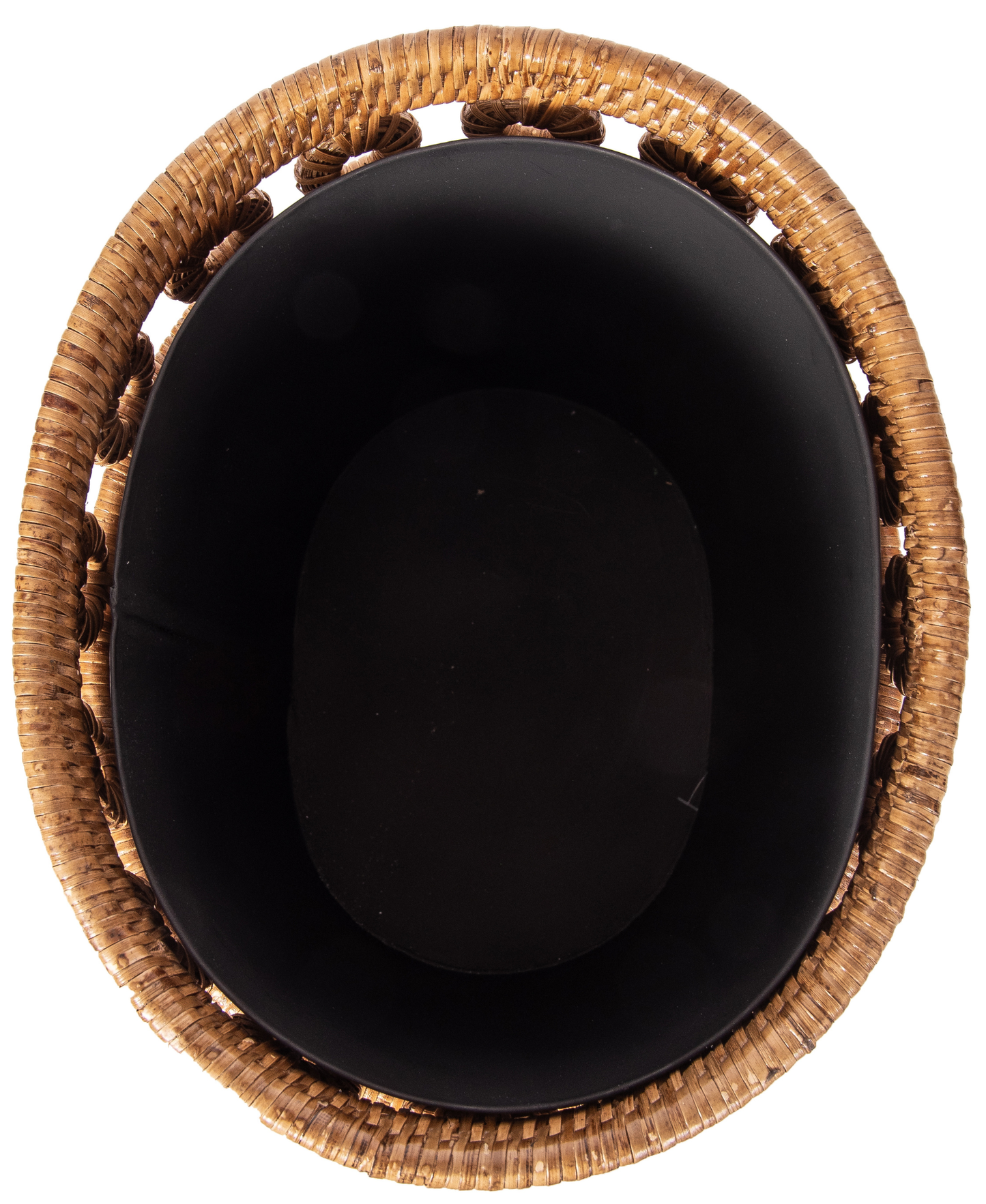 Oval Rattan Waste Basket with Metal Liner: Honey Brown