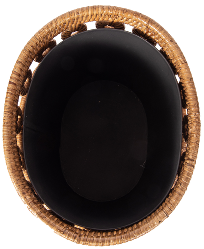 Oval Rattan Waste Basket with Metal Liner: Honey Brown