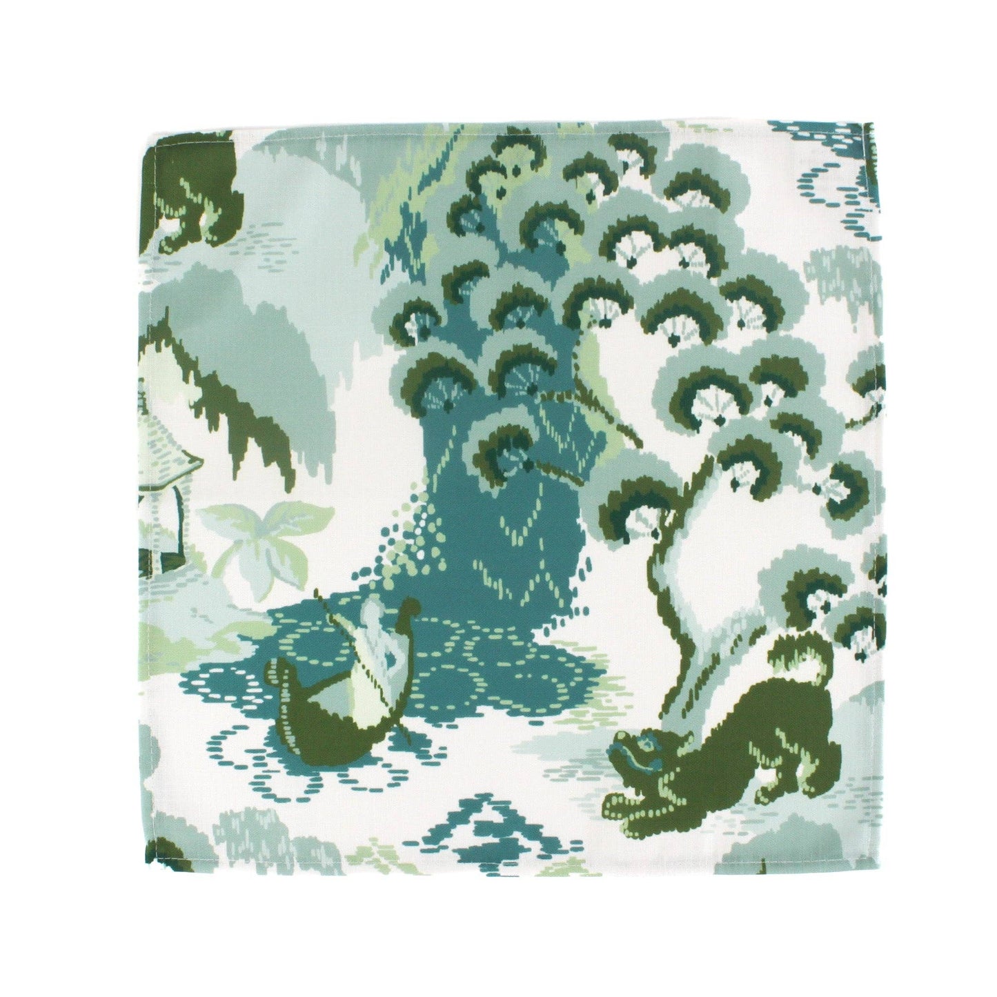 Old Peking Green and Blue Chinoiserie Cloth Dinner Napkins, Set of 4