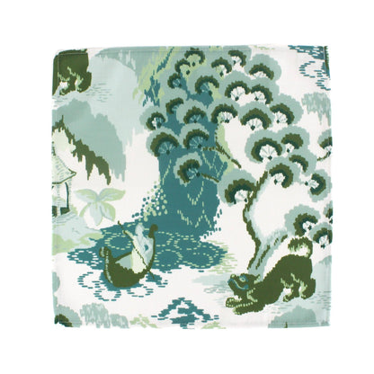 Old Peking Green and Blue Chinoiserie Cloth Dinner Napkins, Set of 4