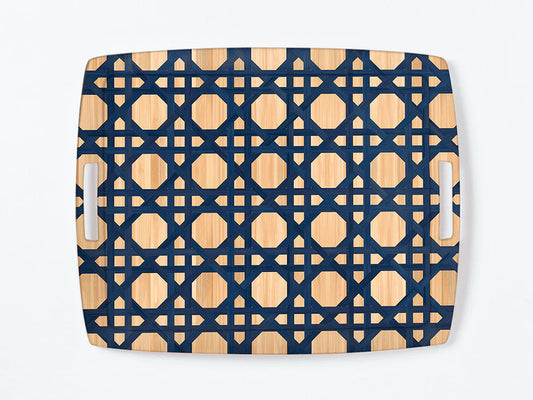 Hestia Navy Blue Bamboo Acrylic Tray with handles