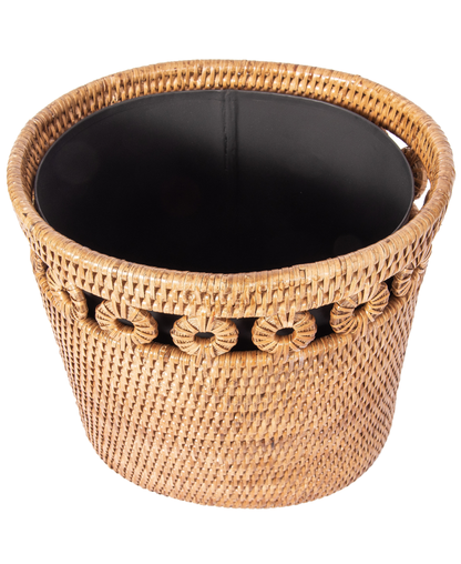 Oval Rattan Waste Basket with Metal Liner: Honey Brown
