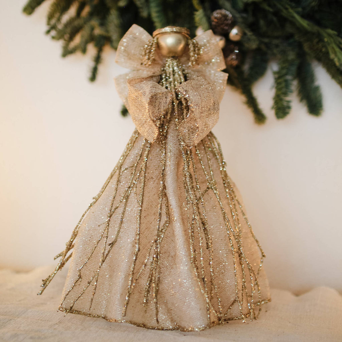 12" Sinamay Twig Angel Tree Topper Angel (Gold)