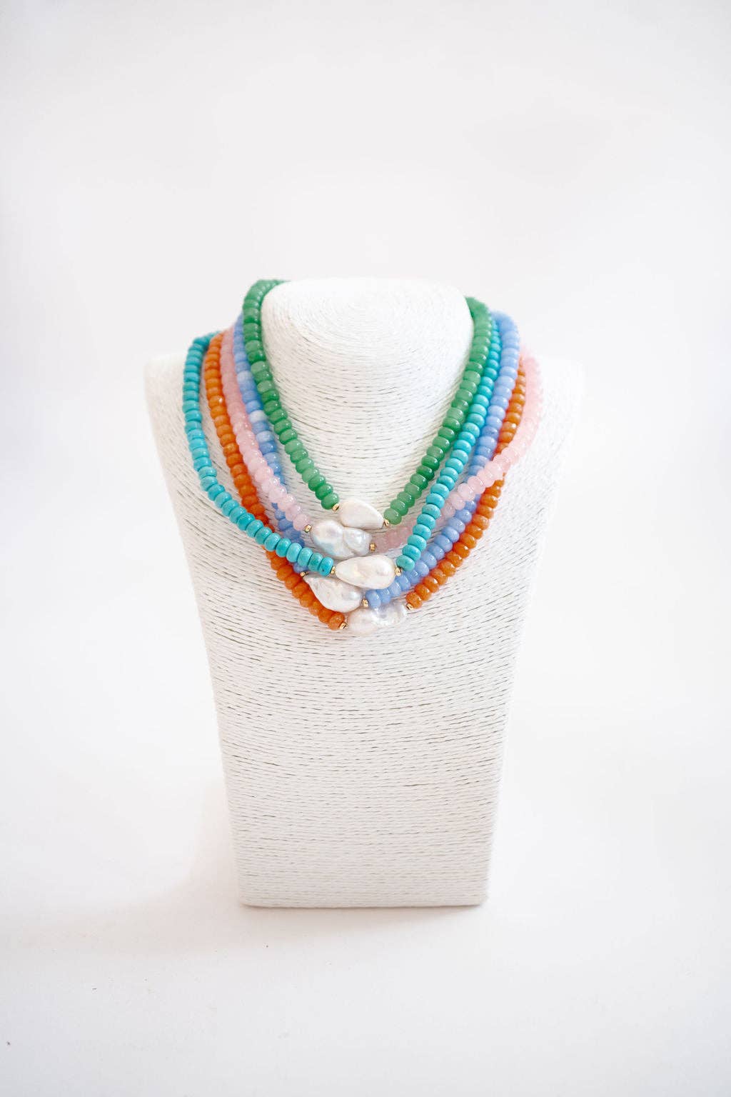 Susie- Quartz Beaded Necklace with freshwater Pearl - WS: Light Blue