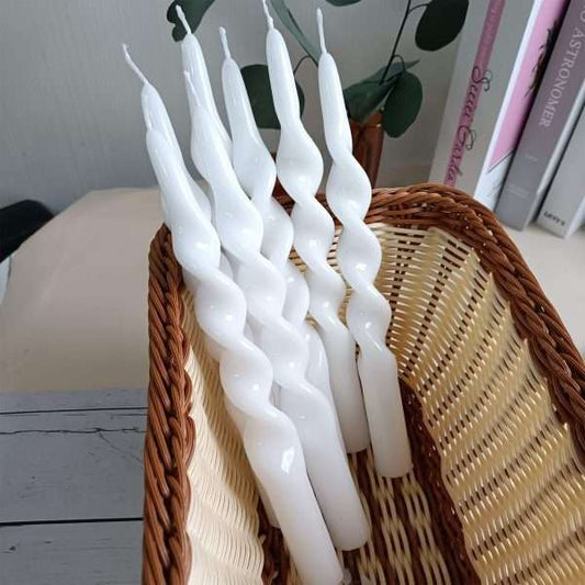 2-Pack White 10inch Handmade Spiral Taper Holiday Candles