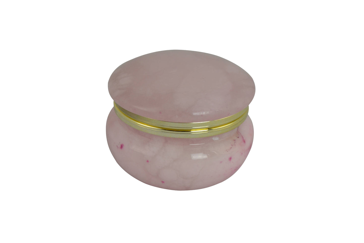 Round Trinket Box Alabaster Stone Pink with Gold Trim 2.5"