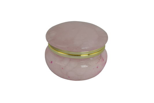 Round Trinket Box Alabaster Stone Pink with Gold Trim 2.5"