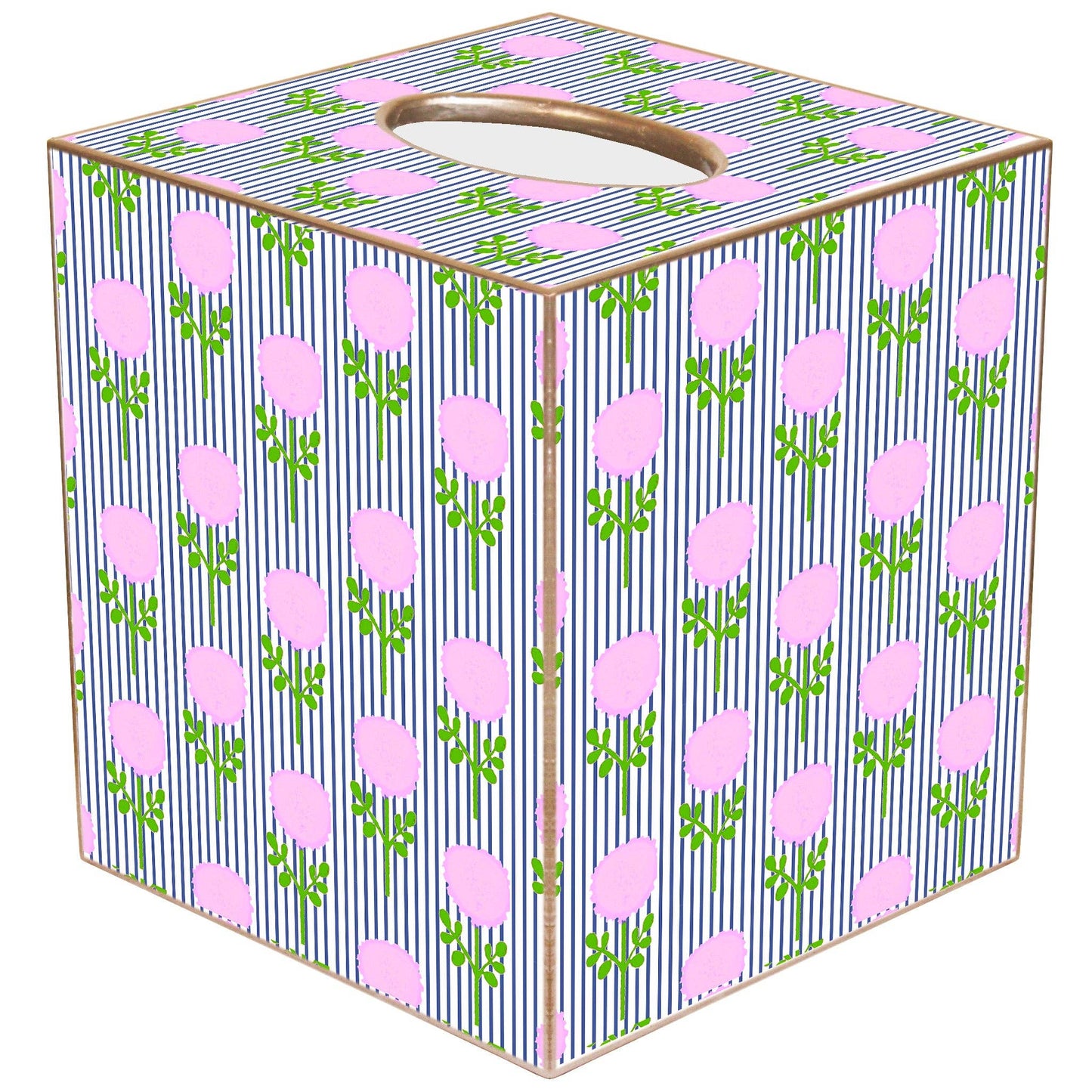 Marigold Ticking Stripe Pink by Laura Park Tissue Box Cover: Paper Mache