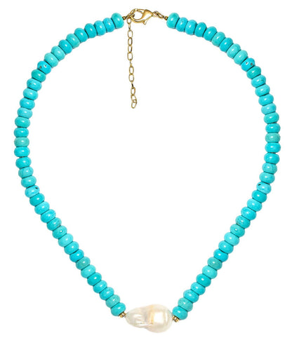 Susie- Quartz Beaded Necklace with freshwater Pearl - WS: Light Blue