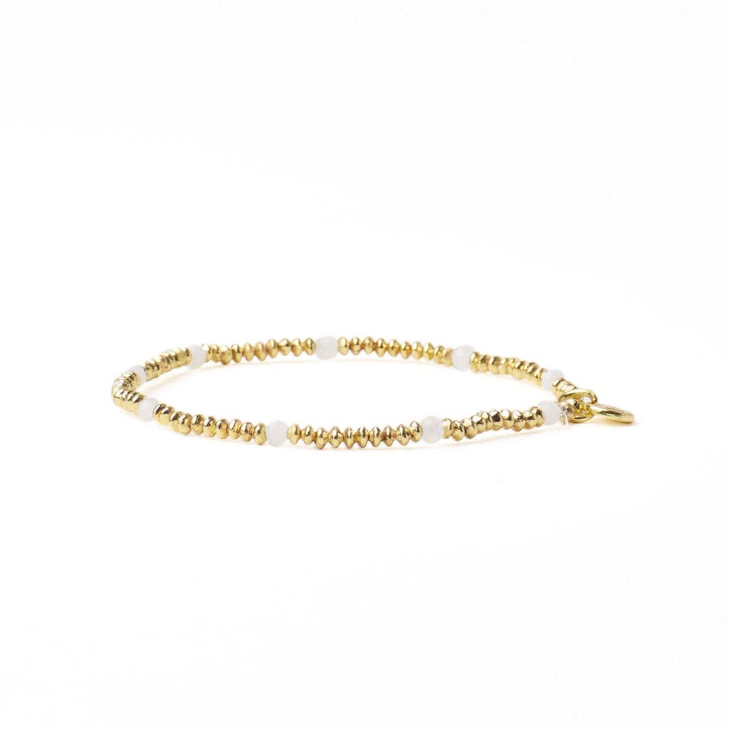 Ashley Small Brass + Crystal Stretch Bracelet White + Gold Wholesale