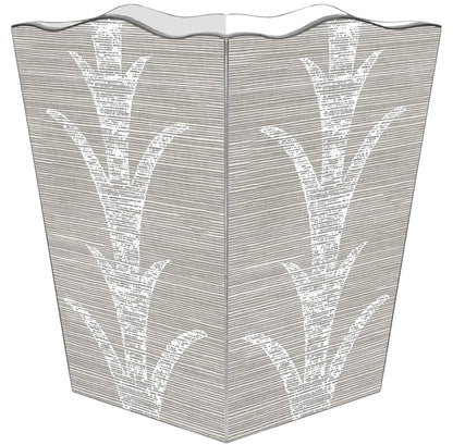 WB8635-Grey Plant Wastepaper Basket: Scalloped Top
