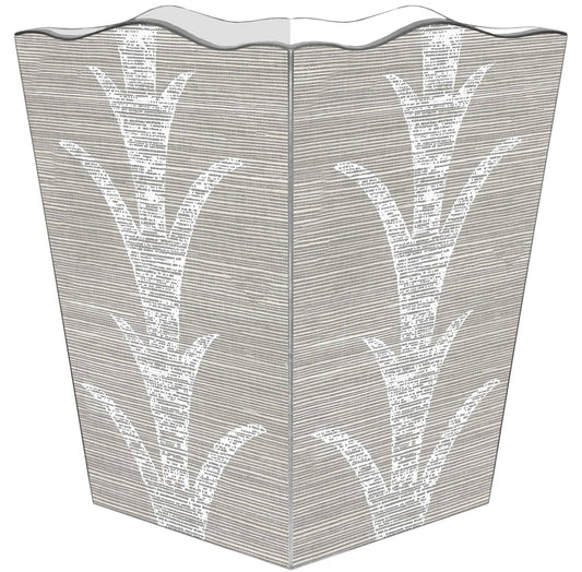 WB8635-Grey Plant Wastepaper Basket: Scalloped Top