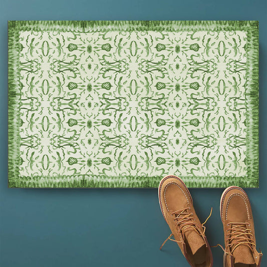 Green Chinoiserie Vinyl Floor Mat: Small