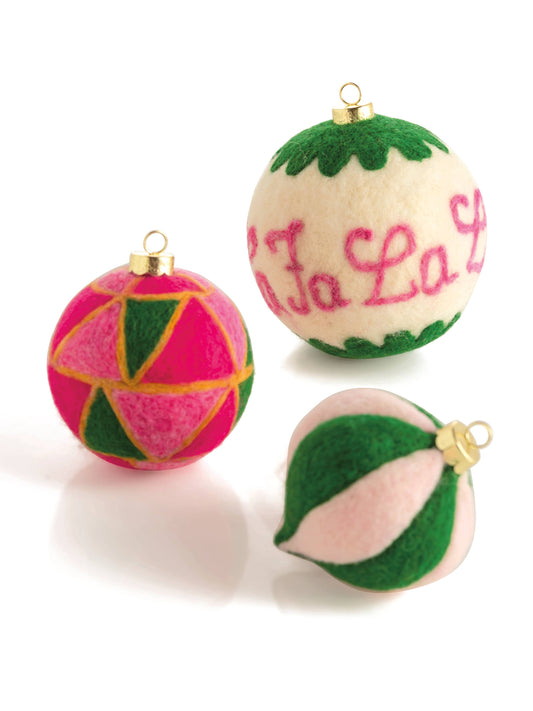 "FA LA LA" ASSORTED SET OF 3 ORNAMENTS