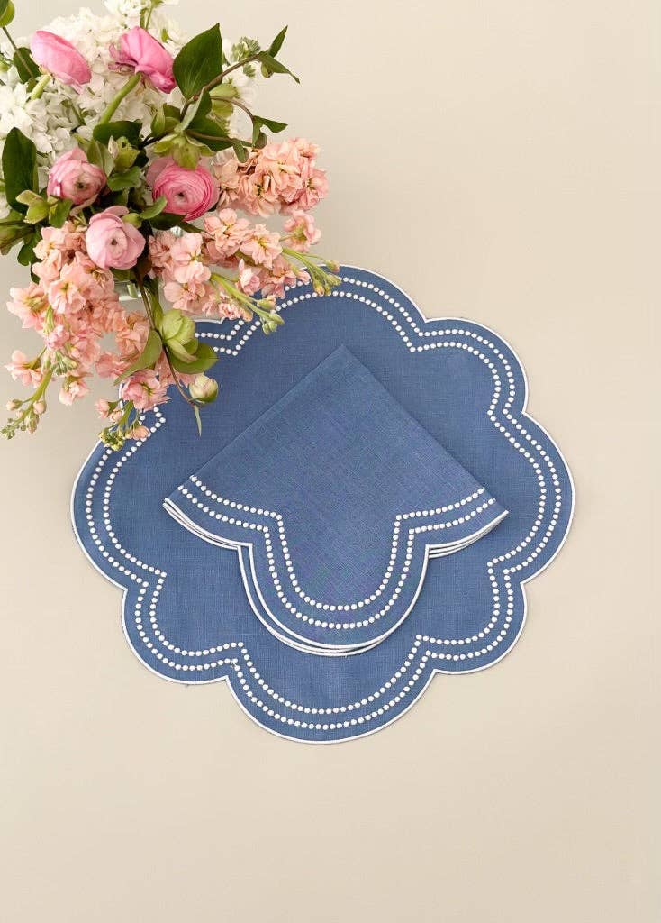 Linen Blue Dots Napkin Set of 2