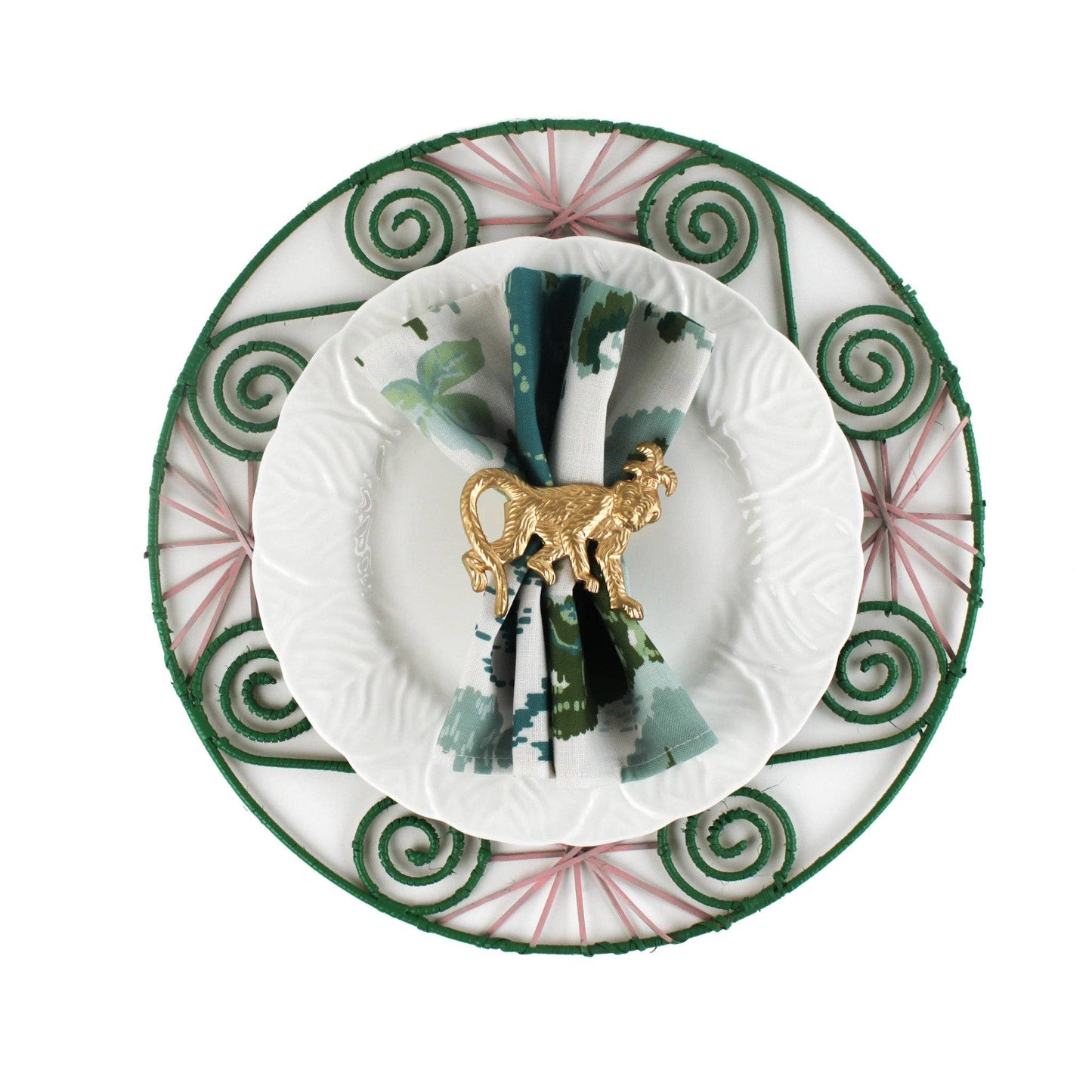 Old Peking Green and Blue Chinoiserie Cloth Dinner Napkins, Set of 4