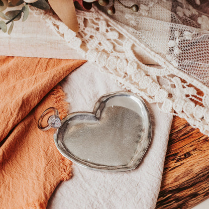 Handmade Pewter Coin Dish - Ring Dish - Jewelry Dish: Plain Heart Dish