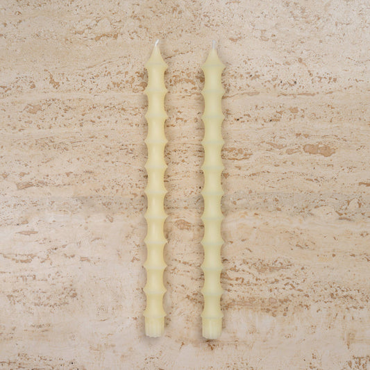 Bamboo Taper Beeswax Candles - A Pair: Alabaster White