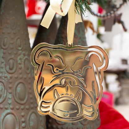 Bulldog Face Ornament   Gold   4"