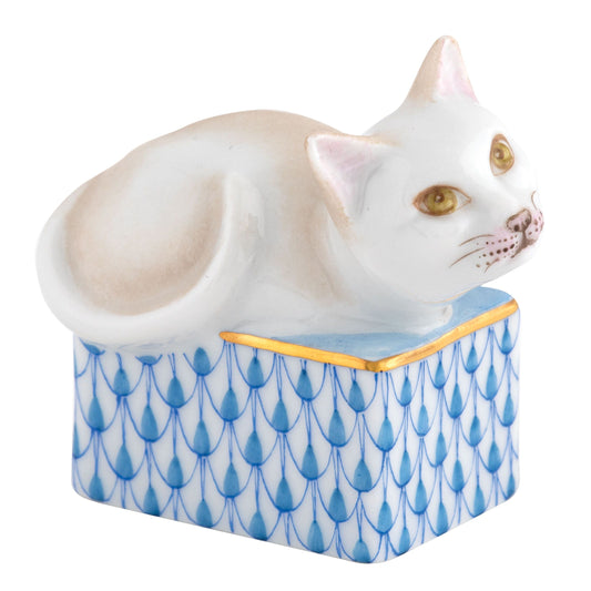 Herend Cat in a Box Blue