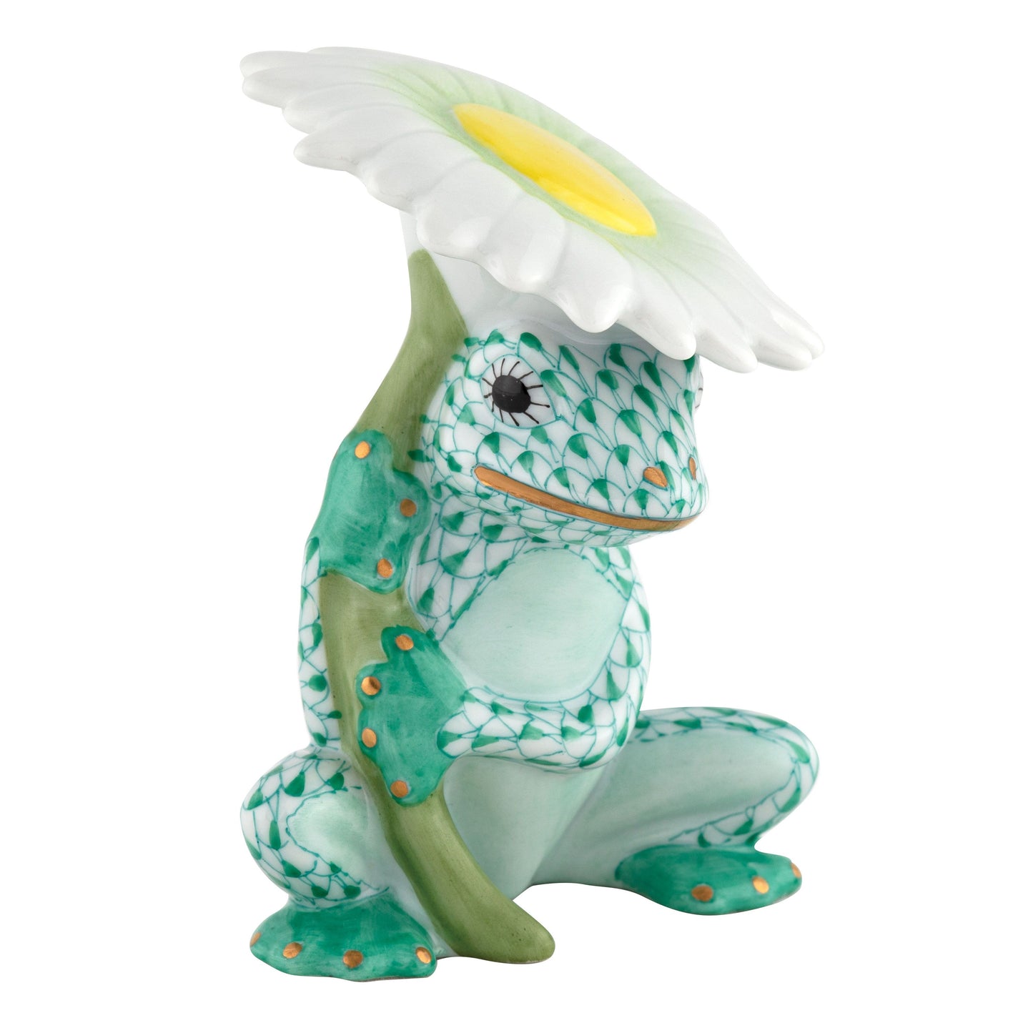 Herend Flower Frog Green