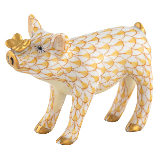 Herend Butterscotch Pig with Gold Butterfly