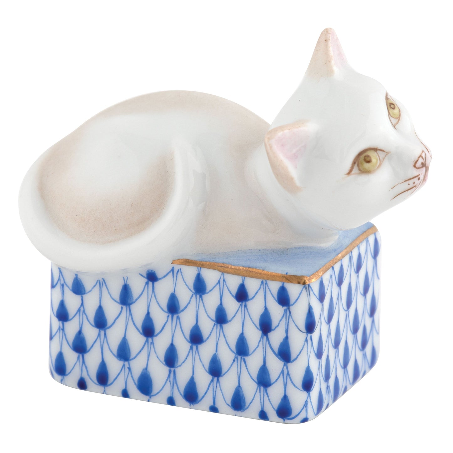 Herend Cat in a Box Sapphire