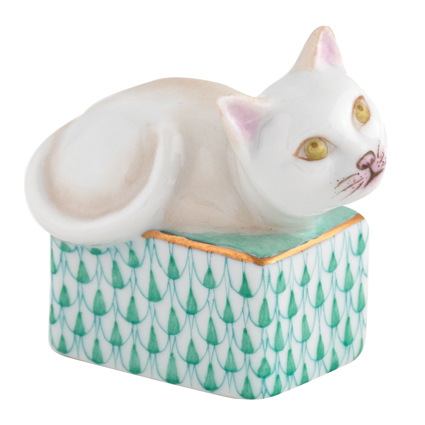 Herend Cat in a Box Green