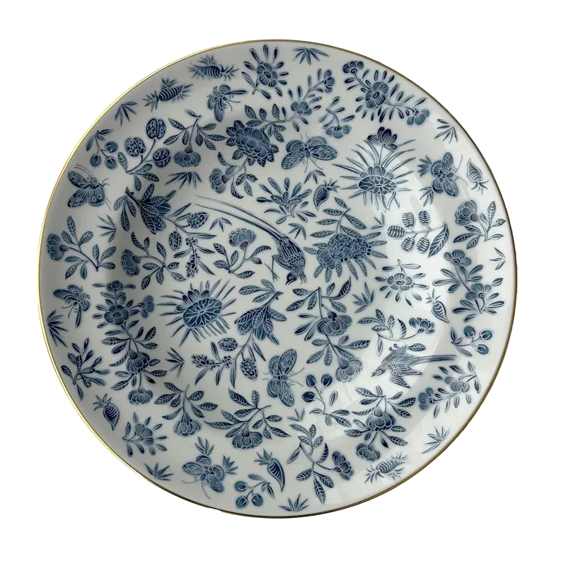 Mottahedeh Sacred Blue Bird and Butterfly Blue Rim Soup