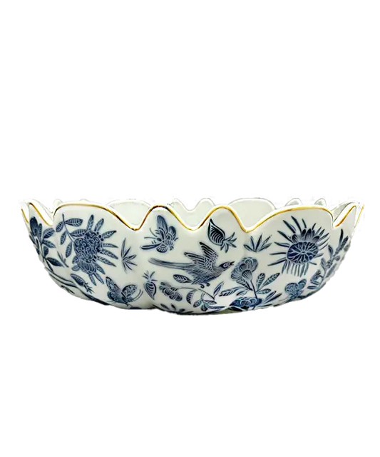 Mottahedeh Sacred Blue Bird and Butterfly Scalloped Bowl