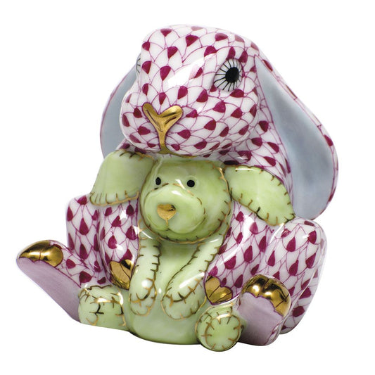 Herend Bunny Raspberry and Green Baby Lovey