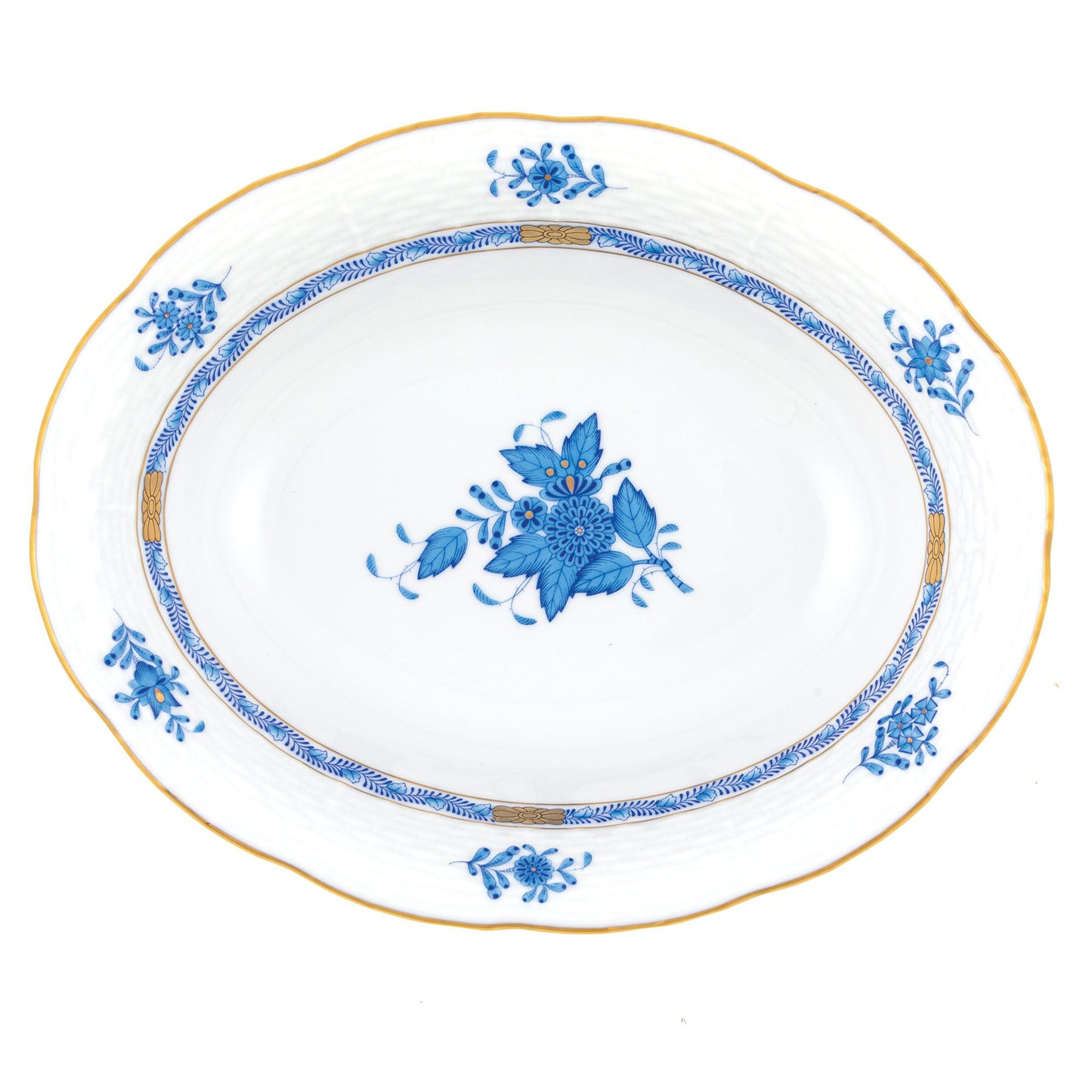 Herend Chinese Bouquet Blue Oval Vegetable Dish