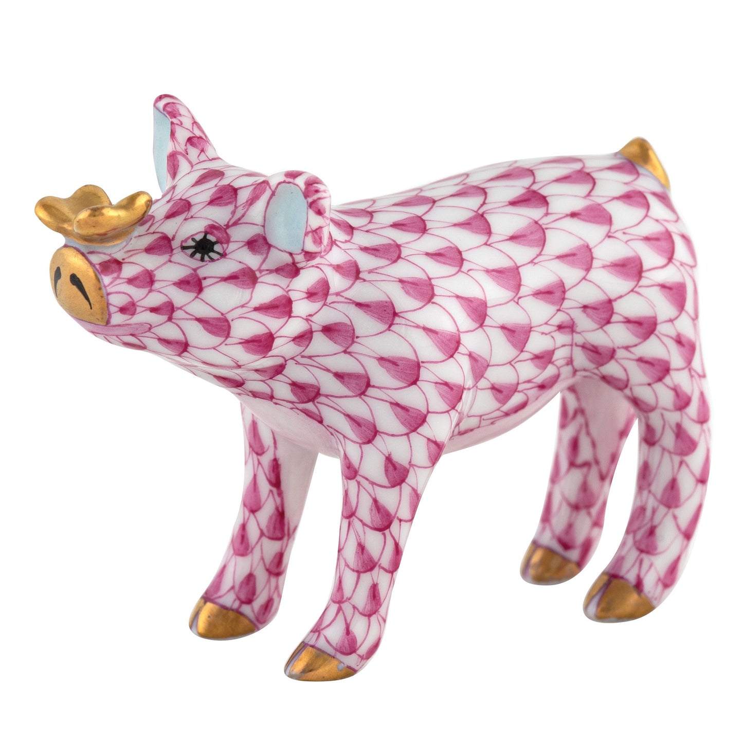 Herend Raspberry Pig with Gold Butterfly