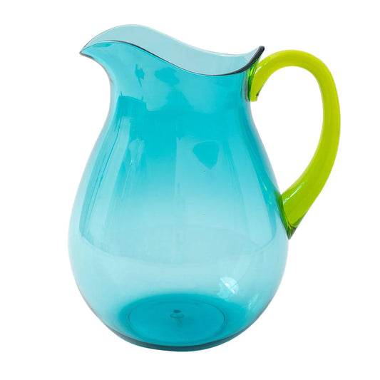 Caspari Acrylic Pitcher Turquoise with Green Handle