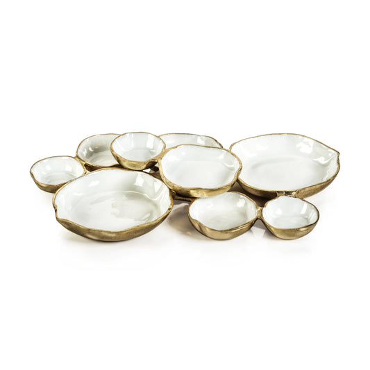 Charcuterie Gold and White Serving Bowls Cluster of 9 Medium